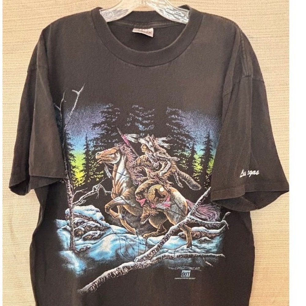 Vintage 1994 Gardner Native American Horse T-Shirt Oneita Power-T XL Las Vegas